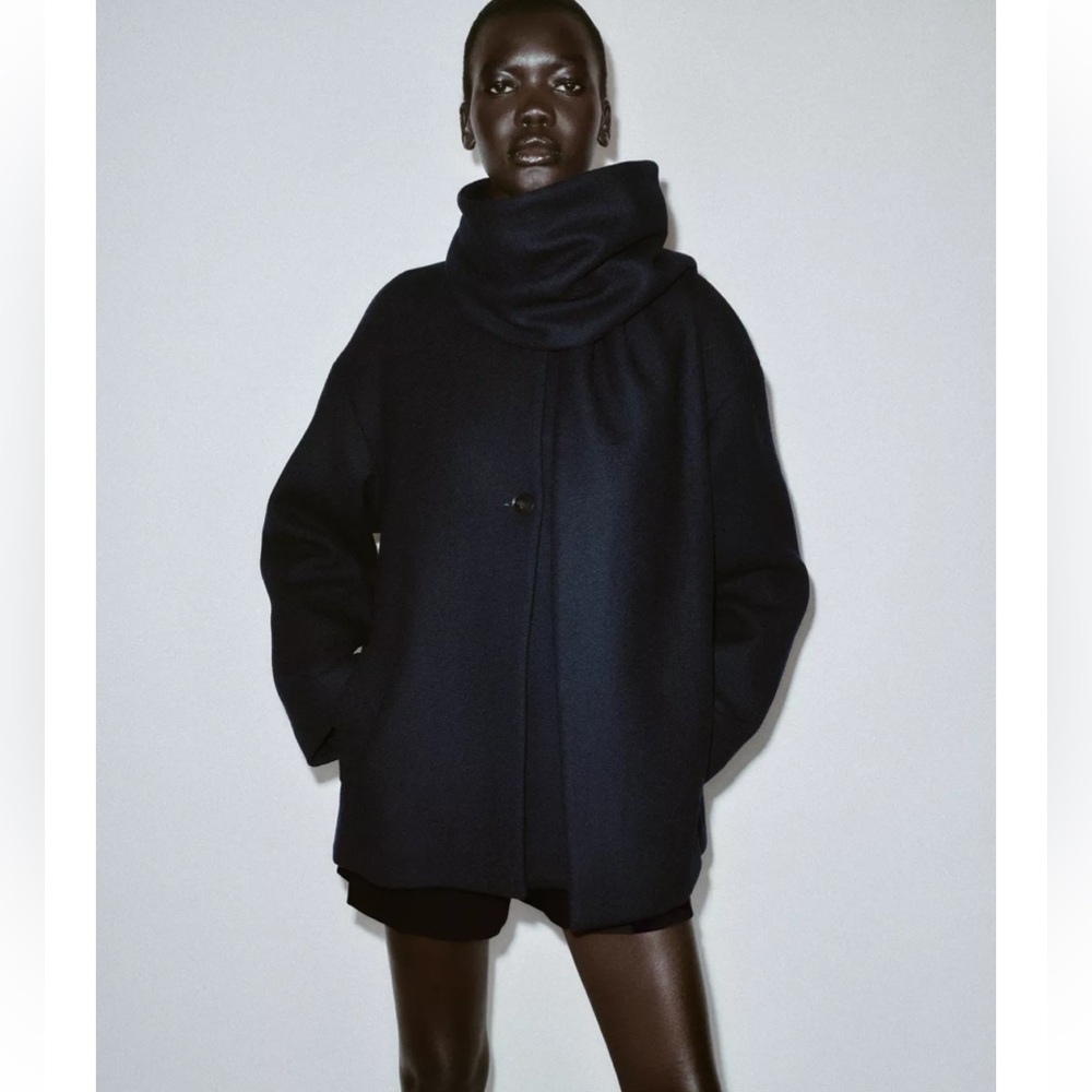 Zara wool blend short coat with scarf